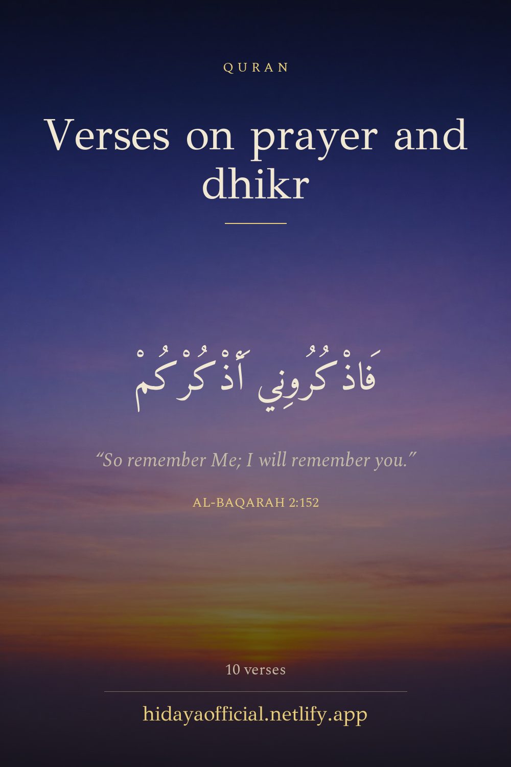 Verses on Prayer and Remembrance — Quran verse in Arabic and English